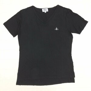Vivienne Westwood MAN ヴィヴィアンウエストウッド オーブ刺繍 Vネック Tシャツ 44(S) 黒 ブラック 半袖 トップス 日本製 国内正規品 紳士