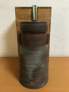 【未使用品】備前花入 各見飛出記 23cm 花瓶/花器/花入/壺