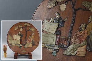 中国美術 寿山石彫刻 人物図 掛物 額 中国清時代美術工芸[a586]