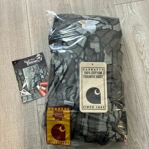 90s デッドストック USA製 Carhartt カーハート シャモアクロス 樹皮柄 ツリーカモ カモ柄 シャツ XL