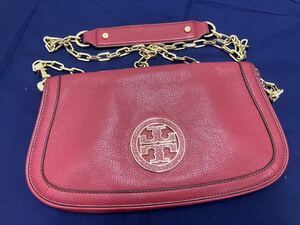 【美品】トリーバーチ ショルダーバッグ TORY BURCH ゴールド金具 レザー レディース　赤