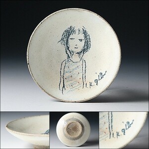 U07973 KATSUYUKI GIBO 儀保克幸 手描 絵皿 飾皿 【小】 少女図 彫刻家 /500