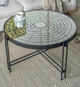 モダンアンティーク調　バロック調　ブラック　アイアン　古代世界地図　ミラートップ　センターテーブル
