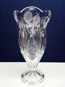 ボヘミアクリスタル ガラス 花瓶 花器 フラワーベース 24% Pb0 全高35.5cm [二本松店]