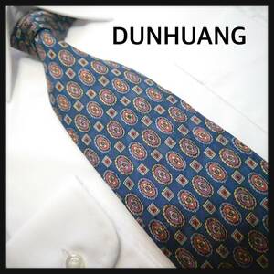 DUNHUANG　ドンハァング　小紋柄　ネイビー　最高級シルク100％　ブランド　メンズ　スーツ　小物　ネクタイ
