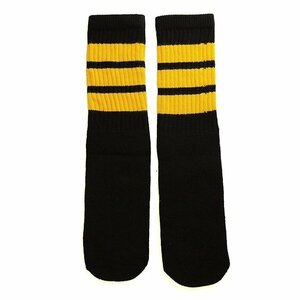 SkaterSocks (スケーターソックス) キッズ 子供 ロングソックス 靴下 Kids Black tube socks with Gold stripes style 1 (14インチ)