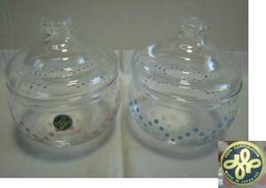 キャンディーポット HOYA 保谷 ガラス製 水玉模様 色違い 蓋付 2点 硝子 小物入れ 容器 ジュエリーボックス 工芸品 蓋物 レトロ