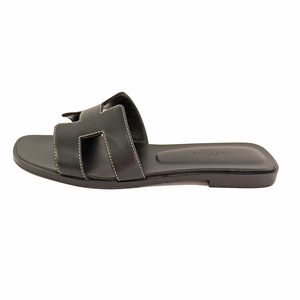 【天白】エルメス オラン サンダル ブラック 黒 レザー 表記サイズ36.5 約23.5cm相当 フラットサンダル 靴 レディース