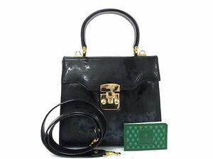 1円 GUCCI グッチ レザー 2WAY ショルダー ハンドバッグ 肩掛かばん レディース ブラック系 BF7609