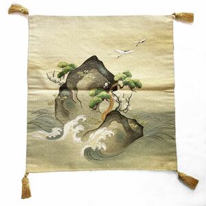 G1 アンティーク 掛袱紗 二羽鶴と松 / 正絹 刺繍 金糸 結納 古布 antique Traditional crafts ,Auspicious pattern ,Tapestry silk