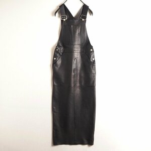 M5494P▼MADISON BLUE マディソンブルー▼LEATHER BIB ALL LONG TIGHT SKIRT レザー サロペットスカート ブラック 00/XS MB194-4011 rb mks