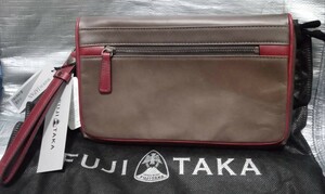 ☆新品　FUJITAKA フジタカ 定価22000円 グレー 牛革 アンバーシリーズ レザー　クラッチバッグ セカンドバッグ