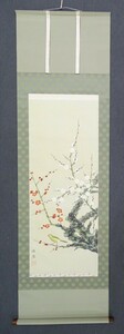 品名：　掛軸　・作者：　山本　信秀　・画題：「梅に鶯」技法：　日本画（直筆）　（B2-HIO-R4-6-12-58.5）