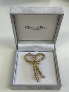 Cristian Dior リボン ブローチ 刻印 箱付き クリスチャン・ディオール