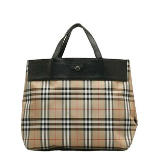 バーバリー ノバチェック ハンドバッグ ベージュ マルチカラー キャンバス レザー レディース BURBERRY 【中古】