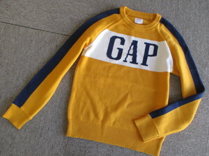 ★新品Gap Kidsギャップ袖ラインロゴ暖かニット130★黄