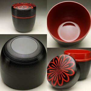 【余韻】　美品漆器 菊文 二段 弁当箱★美品＜同梱可＞