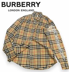 国内正規 BURBERRY LONDON ノバチェック アームロゴ コットン長袖シャツ バーバリー 袖LOGO nova check L/S SHIRT バーバリーチェックL S-2