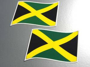 w2■ジャマイカ国旗ステッカー Sサイズ 2枚セット■Jamaica Flag 波型 屋外耐候 耐水シール 即買 ウサイン・ボルト NA(1