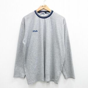 XL/古着 フィラ FILA 長袖 ビンテージ Tシャツ メンズ 90s ワンポイントロゴ 大きいサイズ クルーネック グレー 23sep18 中古