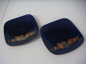 MB/D02B-DA1 香蘭社 2枚 小皿 角皿 藍 金彩 陶器