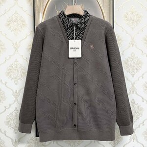 上品EU製＆定価5万◆UABONI*Paris*長袖ポロシャツ*ユアボニ*パリ発◆高級 裏起毛 防寒 快適 切替 ニット レトロ 通勤 紳士 ビジネス 2XL/52