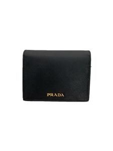 PRADA◆2ツ折サイフ/牛革/BLK/無地/レディース