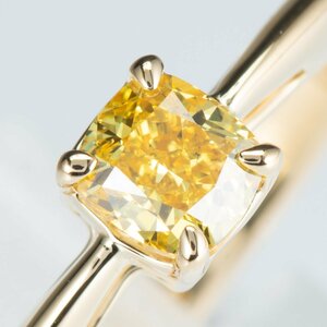 GIA 0.50ct Fancy Vivid Yellow Diamond クッションカットダイヤモンドリング SI1 0.50ct K18 イエローゴールド製　