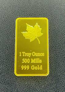 外国古銭　カナダ　メイプルリーフ　大型金貨　ゴールドバー　カプセル付き 