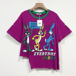 個性ヨーロッパ製※定価2万◆ブルガリア発※RISELIN 半袖Tシャツ 可愛い ゆったり ダメージ加工 ウサギ トップス アシンメトリー 街着 2XL