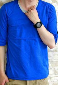 ジョンブルJOHNBULL クラシッククルーネック 5分袖 カラー Tシャツ15935青S