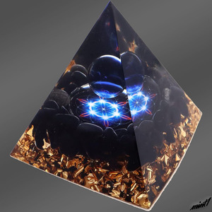 【浄化と幸運のアイテム】 オルゴナイトピラミッド オブシディアン 神秘的 オルゴンエネルギー インテリア オブジェ ブラック 宇宙