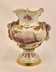 マイセン花瓶 ミニチュア ちりばめられた 風景画 1870年代アンティーク 骨董品 ビンテージ