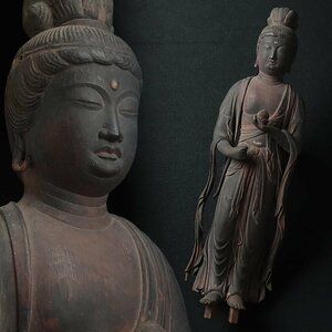 ER962 時代 古仏 木造「宝珠観音菩薩立像」高37cm 重450g・木雕觀音菩薩像・仏像 佛像 仏教美術