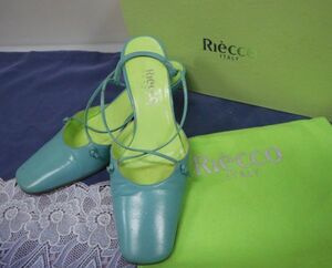 靴◆ リエッコ ◆ トップパンプス 34 .5 Sサイズ / ナイルブルー レザー ◆ Riecco ◆ レディース シューズ 保存袋 & 箱付き 現状品