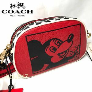 【新品】COACH コーチ ショルダーバッグ ディズニー ミッキー マウス キース ヘリング バッジ カメラ クロスボディ レッド C1141