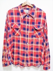 70’ｓ　ビンテージ　Cascade　ネルシャツ　長袖シャツ　紺×赤×黄色×白のチェック柄　台湾製　100％コットン　XL　古着