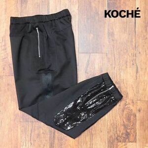 1円/KOCHE/Mサイズ/イージー サルエル パンツ ジャージー伸縮 スパンコール装飾 ジップポケット イタリア製 新品/黒/ブラック/id152a/