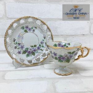 H■ 大橋陶器 OHASHI CHINA 1932 カップ&ソーサー 金彩 金縁 花柄 アンティーク 洋食器 茶器 ティーカップ コーヒーカップ 