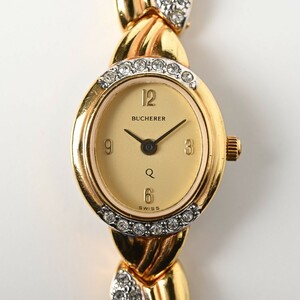【稼働品】BUCHERER 腕時計 クォーツ 980.639 ラインストーン ゴールドカラー ブッフェラー スイス レディース/婦人