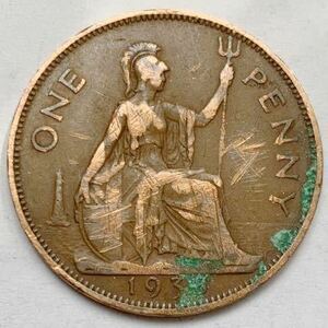 海外コイン イギリス 1ペニー 1938年？ ジョージ6世