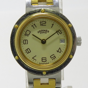 【中古】HERMES レディース 腕時計 クリッパー コンビ クオーツ SS GP アイボリー文字盤 CL4.220