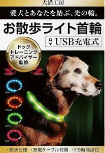 光る首輪　首輪　犬　USB充電式　ライト　散歩　長さ調節可能　軽量　防水