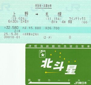 MR23.『北斗星』ツインデラックス：カードキー　25.5.30　小田原駅発行