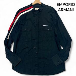 激レアモデル!!◎XLサイズ エンポリオアルマーニ【即完売モデル】EMPORIO ARMANI レーシング 長袖 シャツ ロゴ ネイビー 薄手 春夏◎メンズ