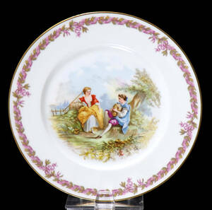 アンティーク・セーブル (SEVRES) 1846年製 金彩 飾り皿 王からの発注 刻印有 プレート 花つなぎ模様 大型 花柄 人物画 19世紀 マイセン 