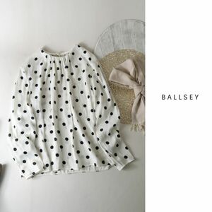 1.9万☆トゥモローランド/ボールジィ BALLSEY☆洗える ドットプリントギャザーネックブラウス 日本製☆A-O 2626