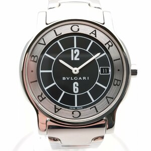 【磨き済】 BVLGARI ブルガリ ST35S ソロテンポ クォーツ 腕時計 メンズ 動作品 SS デイト 黒文字盤 美品