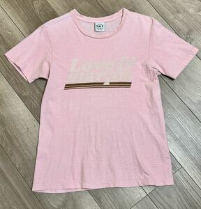 TMT Love & marine ロゴ プリント Tシャツ M ピンク ティーエムティー USA 仕様 シングルステッチ コットン 100% 雰囲気 フェード