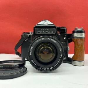 ◆ PENTAX 6×7 中判フィルムカメラ TTLファインダー TAKUMAR /6×7 F4.5/75 レンズ シャッター、露出計OK 木製グリップ ペンタックス 